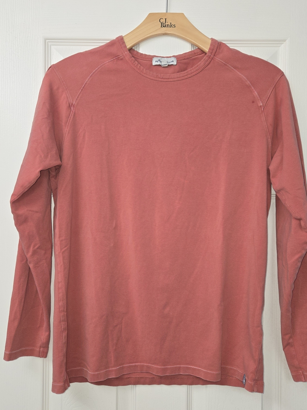 Peter Millar Size M Coral Rose Long Sleeve Pima Cotton Stretch T-Shirt Crewneck